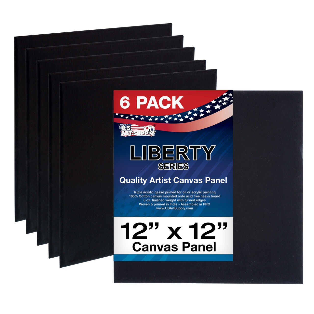 12 X 12 Inch Black Professional Art Canvas Board Panels 6 Pack - 8 Ounce Heavyweight Cotton Acid Free Canvases for Painting Acrylics and Watercolor (1 Case of 6 Single Canvas Painting Panels)